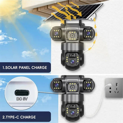 15MP IP Wifi Camera Solar Camera Outdoor 3 Lens 3 Screen 10X Zoom PIR Human Detect Cameras Night Vision CCTV Security Protection