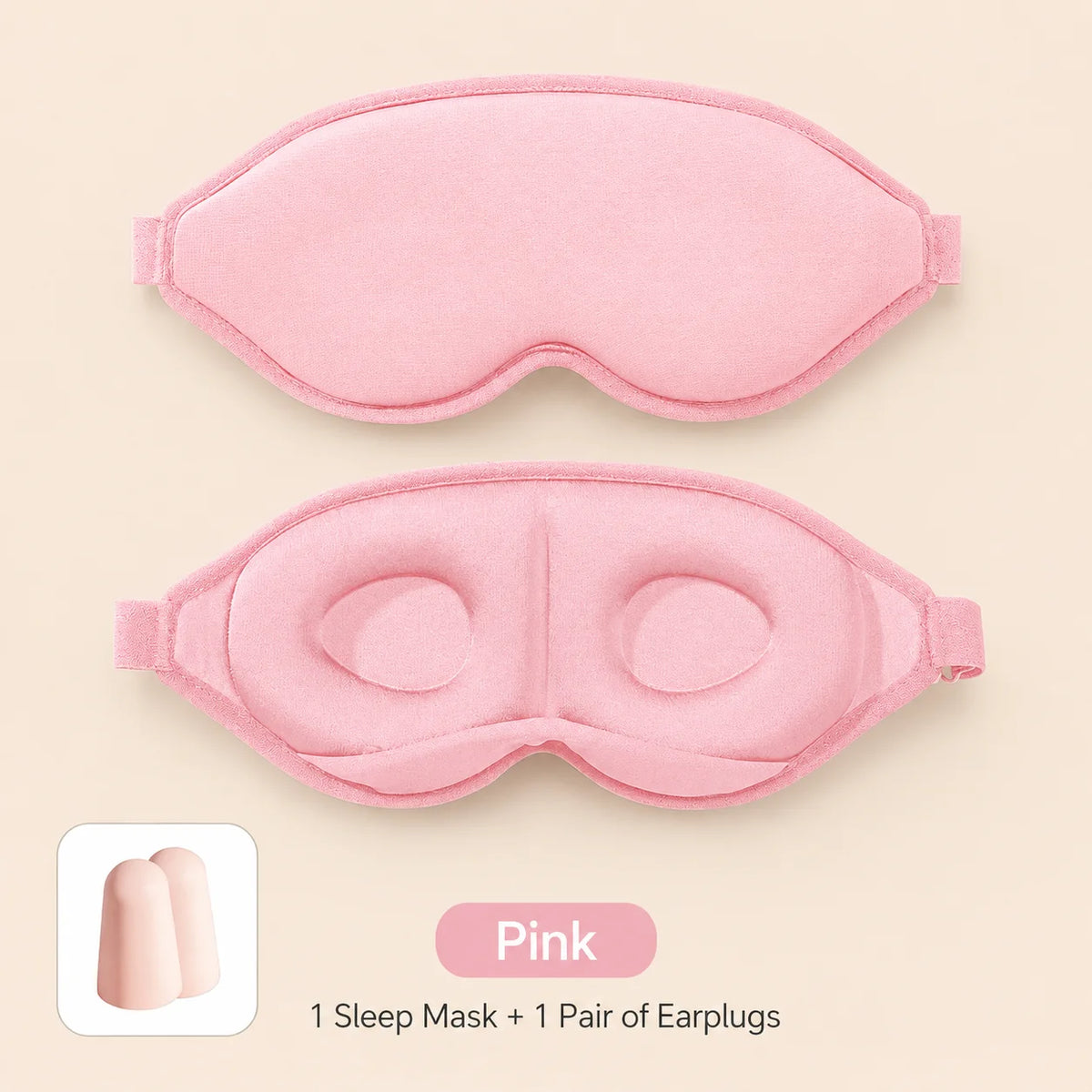 3D Contoured Sleep Eye Mask With Earplugs Zero‑Pressure Light Blocking Blindfold Adjustable Strap Soft Sleeping Mask For Travel
