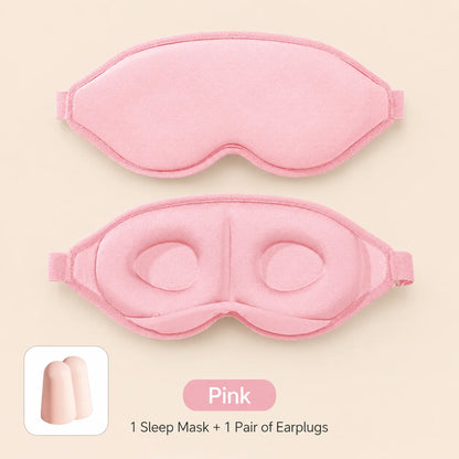 3D Contoured Sleep Eye Mask With Earplugs Zero‑Pressure Light Blocking Blindfold Adjustable Strap Soft Sleeping Mask For Travel