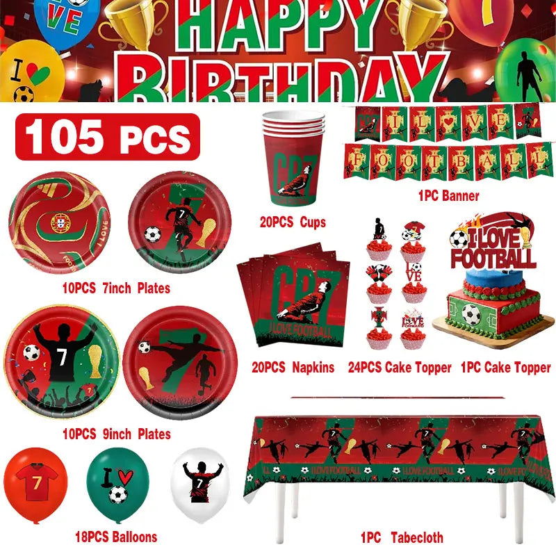 Soccer Birthday Party Supplies Football Theme  Birthday Party Decoration Cotillon Birthday CR7 Soccer Plate Cups Balloons Supply