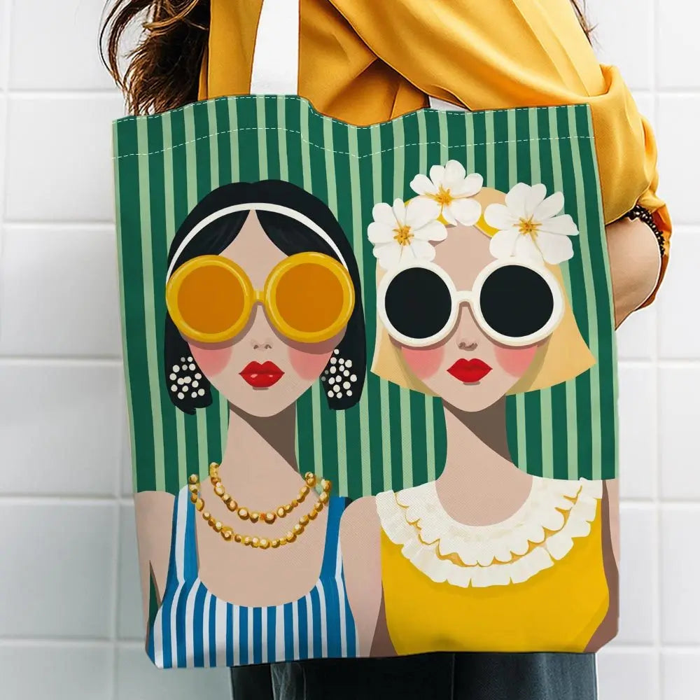 A Fashion glasses pattern printed canvas tote bag, suitable for daily use, shopping, school, and travel