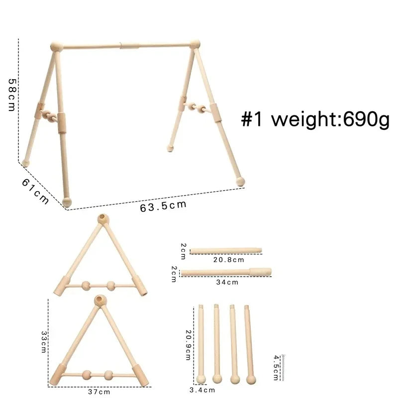 1set Baby Wooden Rattle Toys Play Gym Mobile Hanging Sensory Toys Foldable Play Gym Frame Activity Gym Baby Room Decorations Toy