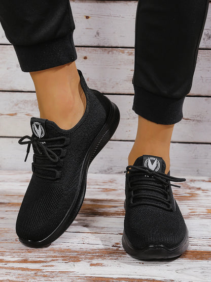 Men Breathable Knitted Running Shoes Anti Slip Trainers Arch Support Shock Absorbing EVA Sole Low Top Lace Up Sports Footwear