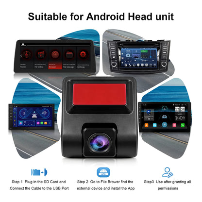 USB Front Dash Camera Universal Car DVR for Android System with ADAS Plug in the SD Card, Night Vision Loop Recording 1080P HD