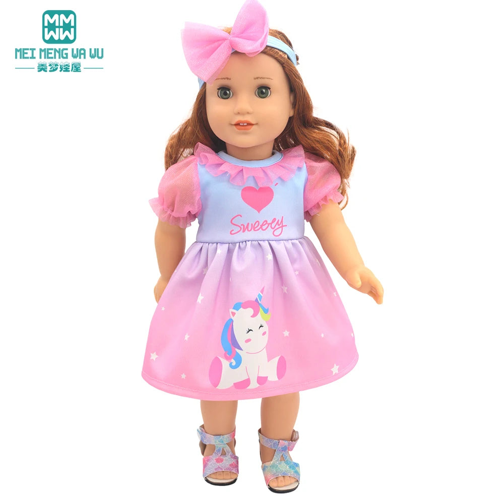 Fits 17-18inch American Doll and New Born Doll Clothes Fashion Dresses, Hooded Jumpsuit, Cardigan Strap Skirts Toys Gifts