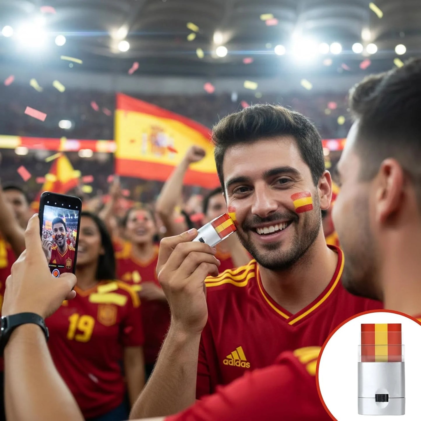 Yellow Red Eye Face Paint Sticks, Spain Sports Face Paint for Football Soccer Baseball Softball Athletes Sports Fan Makeup
