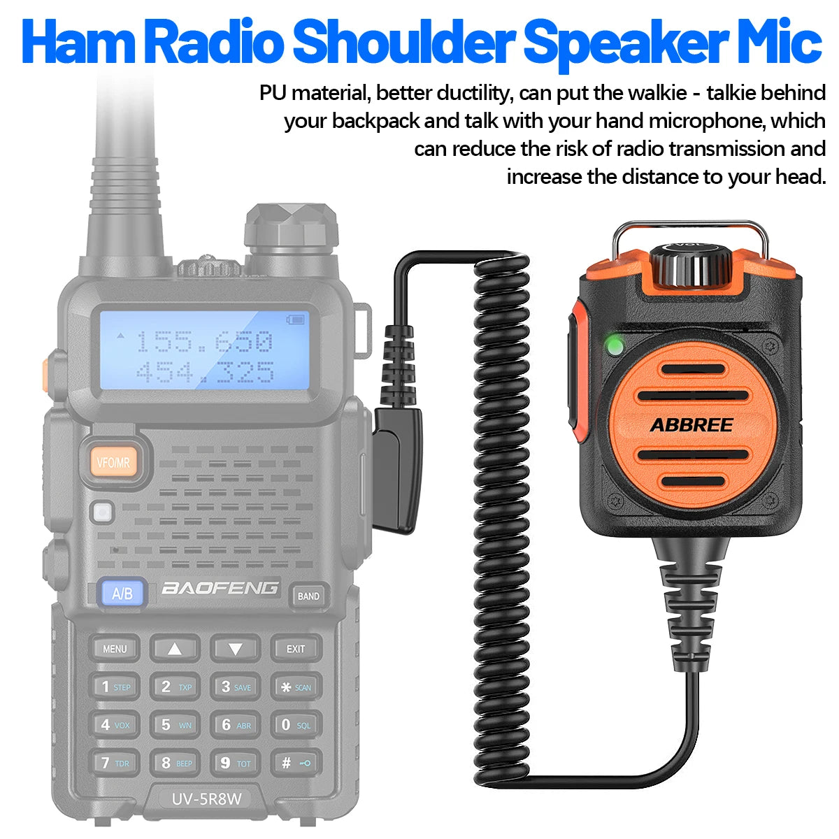 ABBREE AR-158 Rechargeable Walkie Talkie Microphone Speaker Adjust Volume PTT For Baofeng UV-5R Mini for Quansheng UV-K1 (8) K5