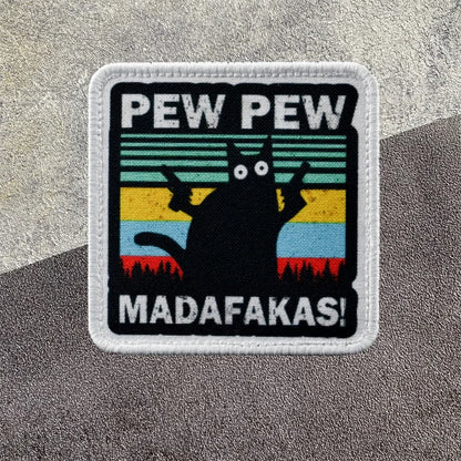 PEW PEW Madafakas Gun Tactical Morale Badge Patch Black Cat It's Fine Armband Fabric Patches Funny Hook & Loop  Backpack Emblems