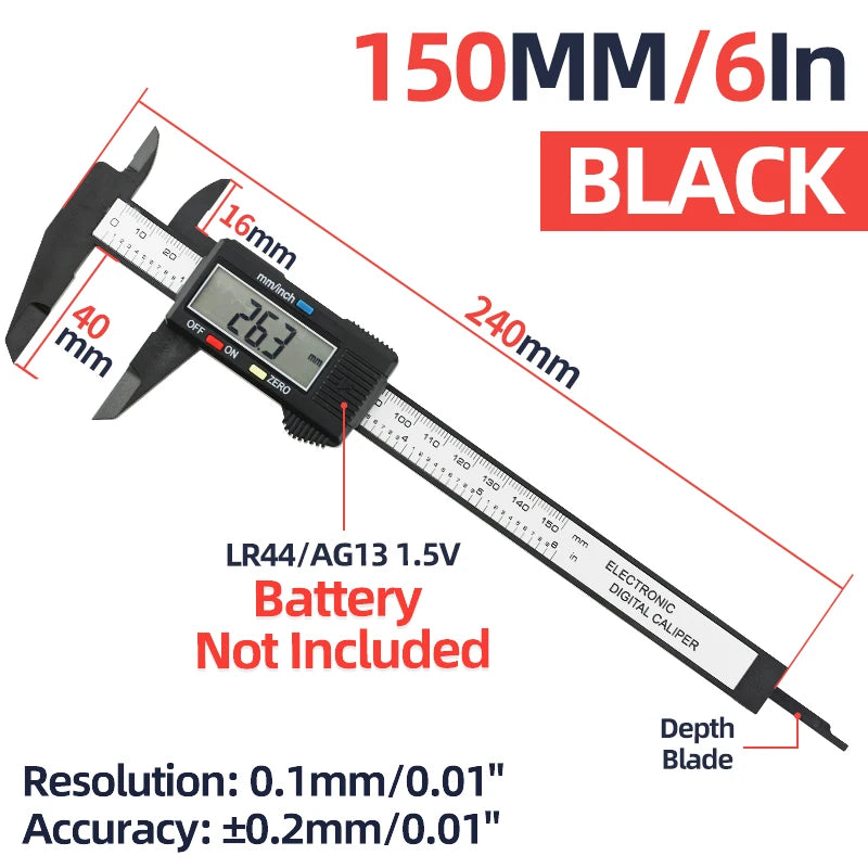 Electronic Pachometer Digital Caliper Vernier Calipers Micrometer Ruler Carbon Fibre Plastic Gauge Measuring Tools Instrument