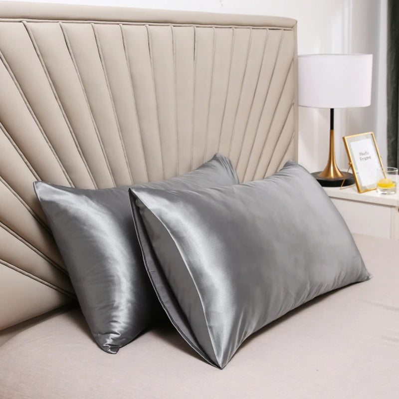 New 2pcs Nordic Pure Emulation Silk Pillowcase White Black Grey Decorative Pillow Covers Luxury Comfortable Home Bedding Cases