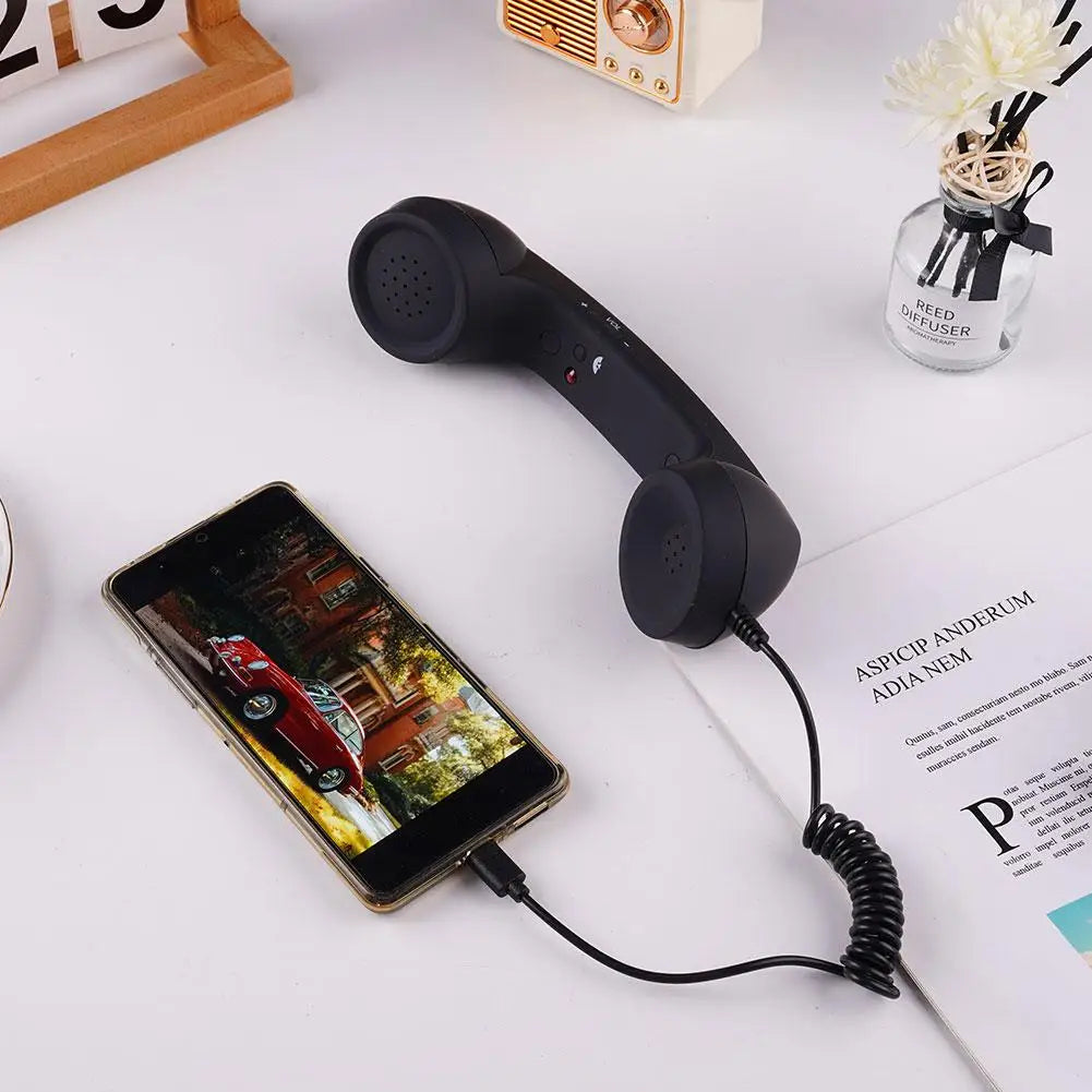 3.5mm Universal Retro Telephone Handset Retro Telephone Receiver Handset Mini Microphone Speaker for Mobile Phones Computers