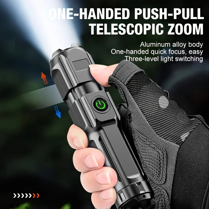 Powerful LED Flashlight Rechargeable USB Waterproof Zoom Fishing Hunting Camping High Lumen Tactical Flashlight LED Torch