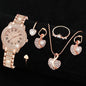 6PCS Women Watch Luxury Elegant Alloy Watch Crystal Wristwatch For Ladies Gift Quartz Watch Alloy Rhinestone Bracelet Montre