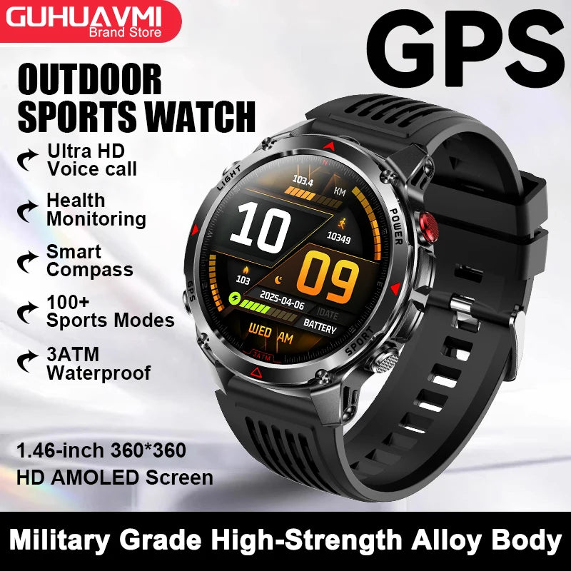 2025 New GPS Map Navigation Smart Watch Men Women Amoled Screen 3ATM Waterproof Sport SmartWatch Compass NFC BT Call Watches Men