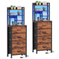 Set of 2 Tall Nightstands With Charging Station & USB Ports, 4 Fabric Drawers & LED Lights, Custom