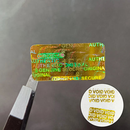 Gold Tamper Proof Hologram Stickers, High Security Labels, Warranty Void Seal, Original, Genuine, 2x1cm