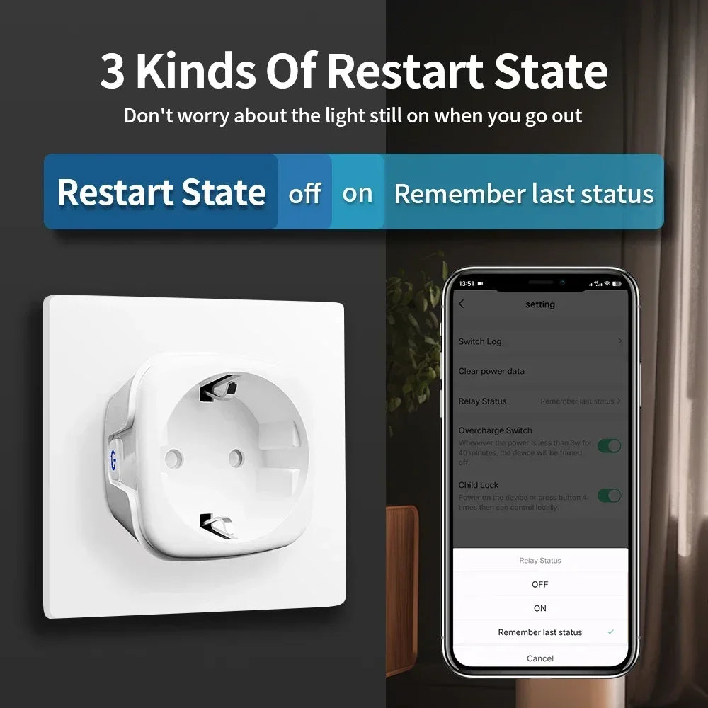 TNCE Tuya wifi or Zigbee3.0 Socket EU Plug 16/20A with Power Monitor Remote Control Smart Life APP Voice Alexa Google Home Alice