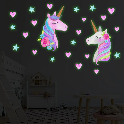 Cartoon Unicorn Luminous Wall Stickers For Kids Room Home Decor Wallpaper Glow In The Dark Wall Decals Unicorn Birthday Party