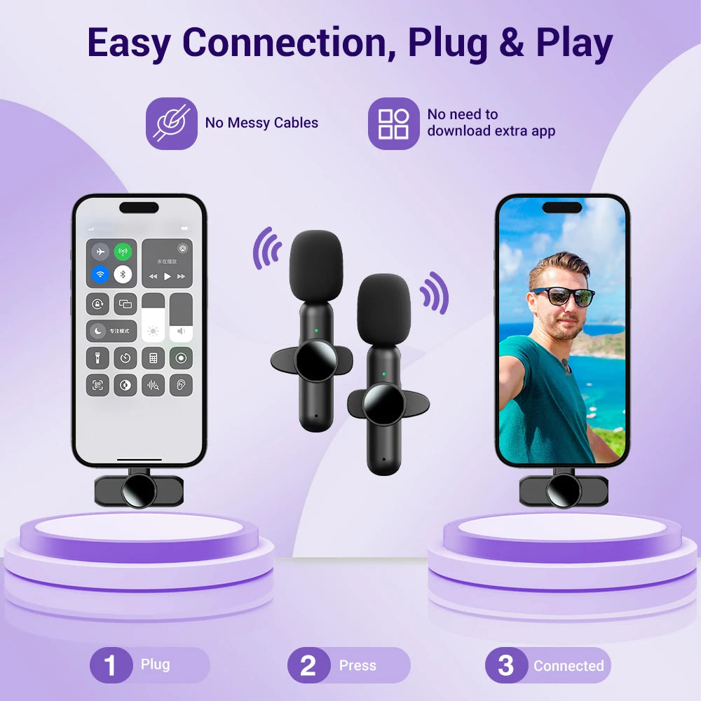 Basix 2.4G Wireless Stereo Lavalier Microphone Live Interview Outdoor Mini Noise Cancelling  for iPhone Android rotate Lapel Mic