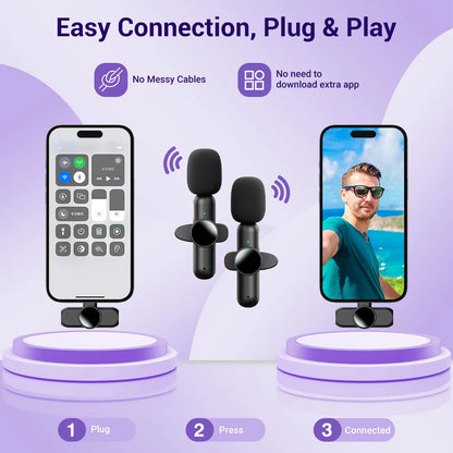Basix 2.4G Wireless Stereo Lavalier Microphone Live Interview Outdoor Mini Noise Cancelling  for iPhone Android rotate Lapel Mic