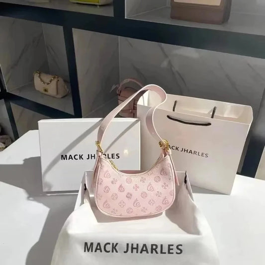 Trendy Pink Underarm Bag Luxury Women's Shoulder Bag Cute Commuter Purse with Top Handle Handbags Axillary Half-Moon Lump