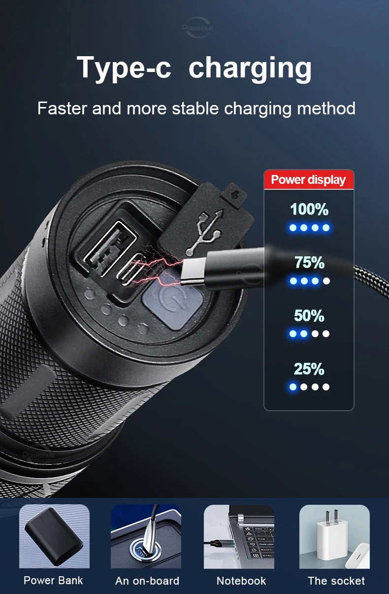 NEW 998000000LM LED Handheld Flashlight USB Rechargeable High Strong Power Led Tactical Torch Ultra-Bright 15000mAh Lantern