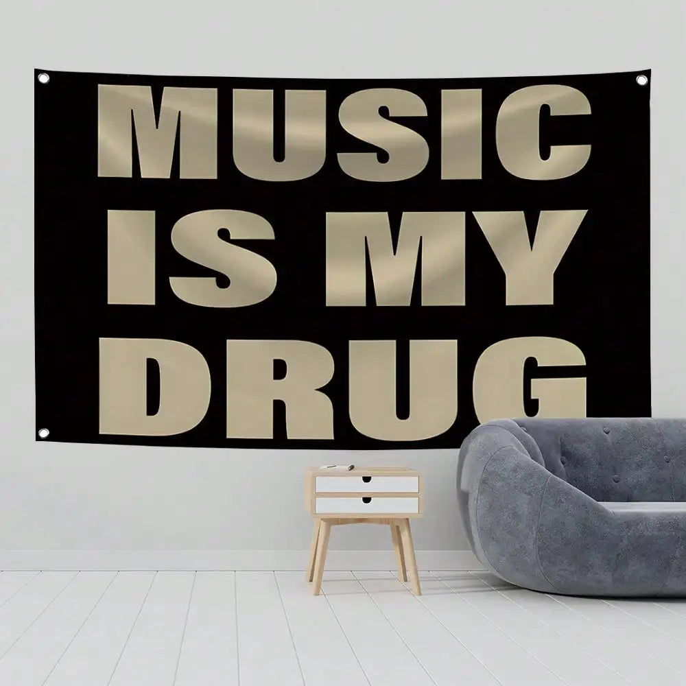 MUSIC IS MY Music Abstract Cartoon Art Design Tapestry Color Wall Hanging Flag For Bedroom Living Room Dorm Halloween Party