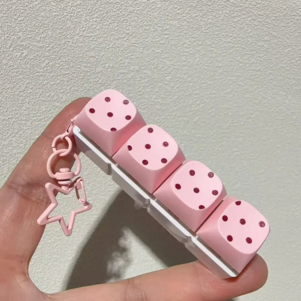 Button Keycap Fidget Keychain 3/4/6/9 Keys Stress Relief Keycap Fidget Toy Polka Dot Pattern with Lights Bag Pendants
