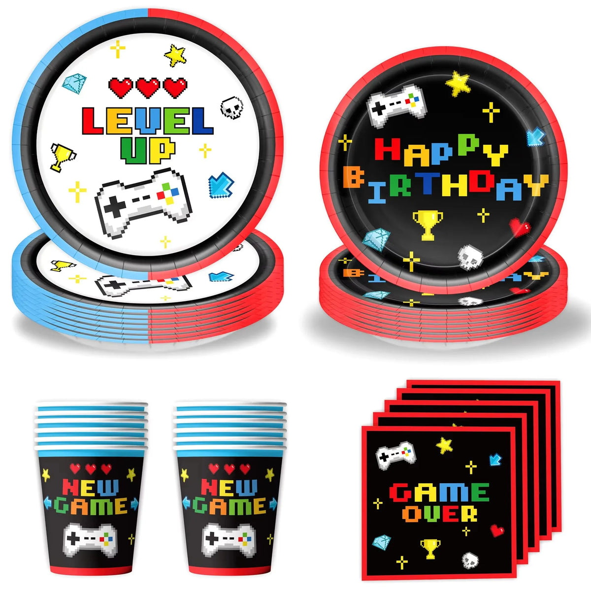 New Game Theme Birthday Party Supplies Decoration Paper Plates Cup Napkin Tablecloth Banner For Baby Shower Decor Supplies Gifts