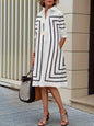 Women's Casual Striped Button Loose Fit Knee-Length Short Sleeve Black & White Vertical Stripes for Spring Summer Fall