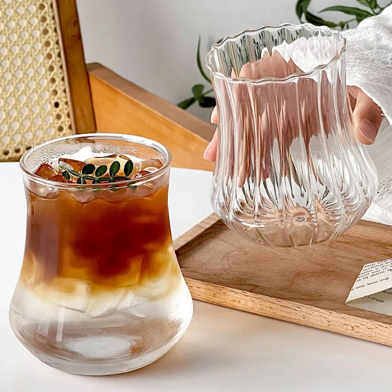 Transparant Drinking Glass Cup Creative Wave Shape Iced Coffee Tumbler Cup Juice Milk Tea Mug Drinkware Water Glasses Ripple Mug