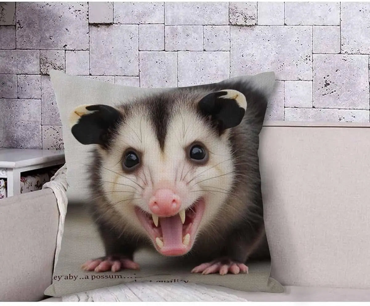 Funny Opossum Pillow Cover, Cute Animal Cushion Case, Wild Animal Decor, Unique Gift for Animal Lovers