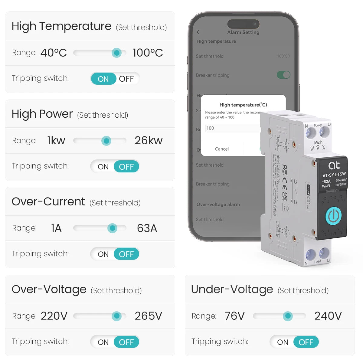 Tuya WiFi Smart Circuit Breaker 1P+N MCB 63A Timer Power Energy kWh Voltage Current Meter Protector Voice Remote Control Switch