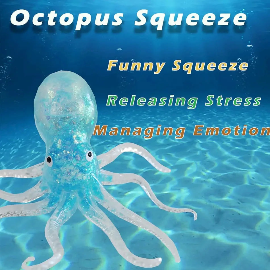 Glitter Octopus Squishy Toy Soft Stress Relief Fidget Toy Squeeze Jellyfish Squishy Compression Decompression Toy for Kid Adults