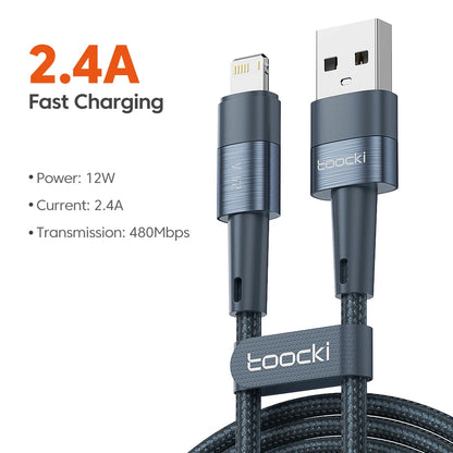 Toocki USB Cable For iPhone 14 13 12 Pro Max X XS XR 8 7 Plus iPad Fast Charging Charger Aluminum iP Cable For iPhone Data Cord