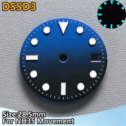28.5mm NH35 Watch Dial Luminous Dials Single Calendar Dial Suitable For NH35 Movement Can Support DIY Dial Customization Logo