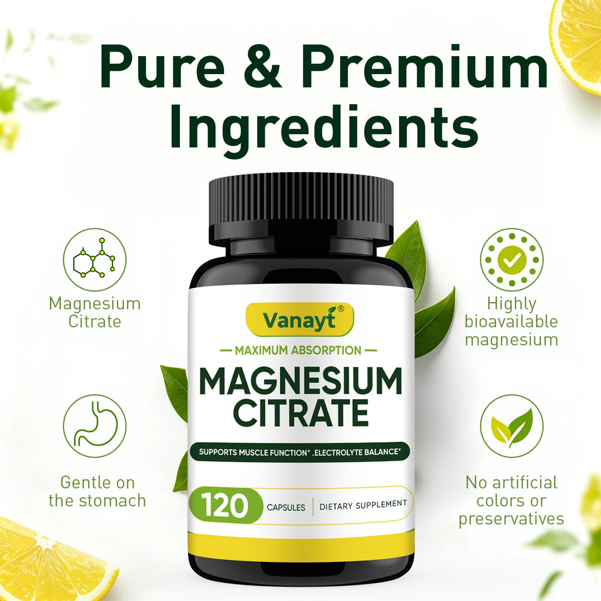 500MG Magnesium Citrate - Supplement for Stress, Relaxation, Bone, Sleep, Heart Health, Nerve, Muscle & Metabolism 120 Capsules