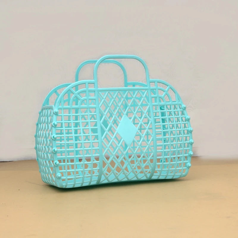 Summer Jelly Bag Portable Vegetable Basket Hollow Jelly Bag Girl Large Capacity Holiday Handbag Jelly Beach Tote Bags Organizer