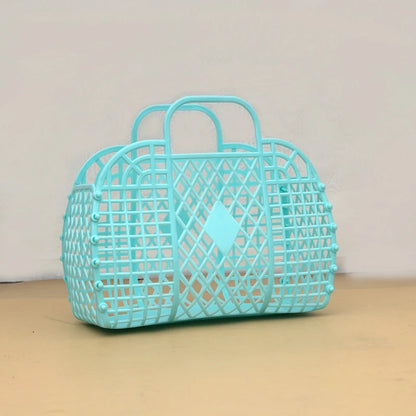Summer Jelly Bag Portable Vegetable Basket Hollow Jelly Bag Girl Large Capacity Holiday Handbag Jelly Beach Tote Bags Organizer
