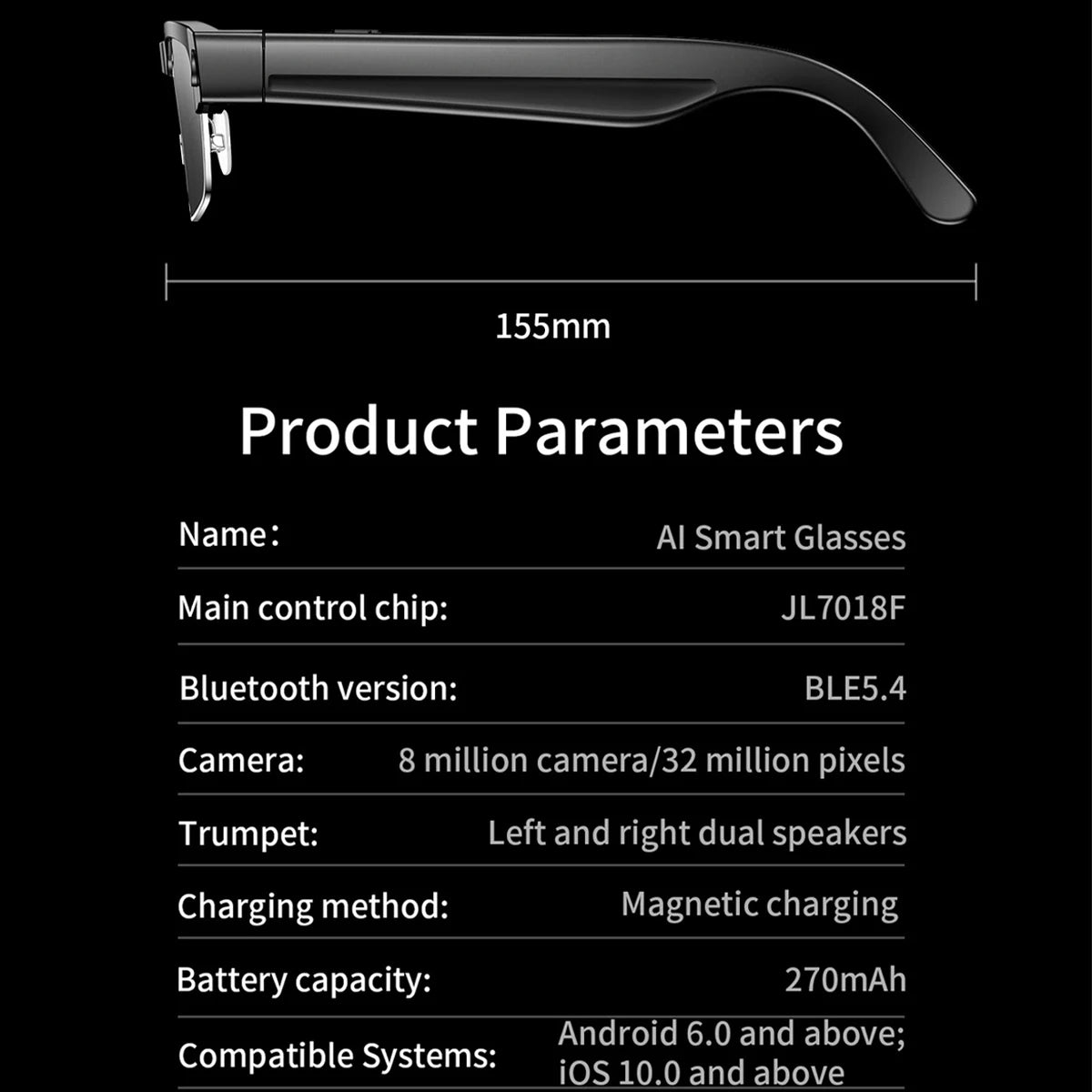 Okulary AI Smart Camera HD Tłumaczenie w Czasie Rzeczywistym Bezprzewodowe Bluetooth Połączenia Dotykowe Sportowe dla Mężczyzn Muzyczne Okulary z Tłumaczem Języka