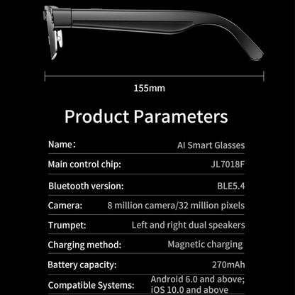 Okulary AI Smart Camera HD Tłumaczenie w Czasie Rzeczywistym Bezprzewodowe Bluetooth Połączenia Dotykowe Sportowe dla Mężczyzn Muzyczne Okulary z Tłumaczem Języka