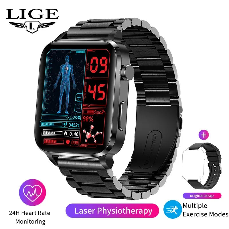 LIGE Nowy Smartwatch z Pomiarem Temperatury Ciała Damski Męski Ekran HD 360 Odbieranie Połączeń Wybieranie Połączeń Smartwatch Męskie Zegarki dla Kobiet Bransoletka