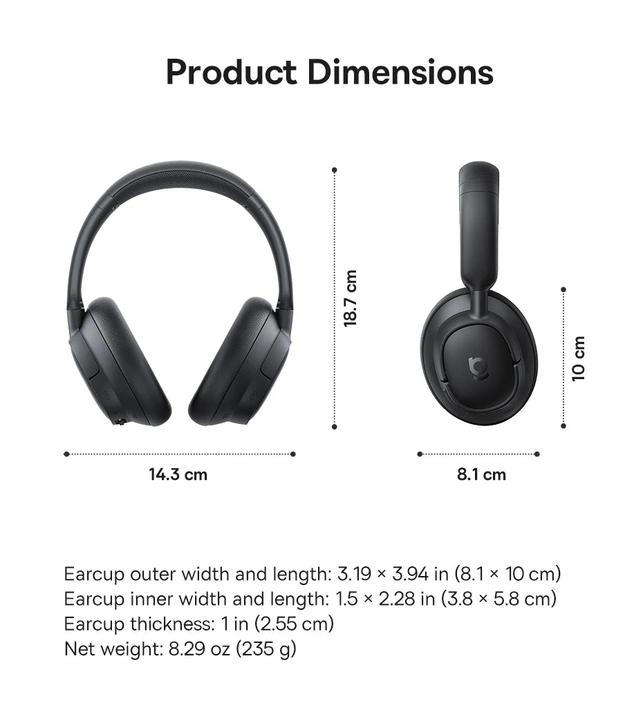 Słuchawki bezprzewodowe Baseus EH10 NC ANC 45 dB, adaptacyjna hybrydowa redukcja szumów, słuchawki Hi-Res LDAC, Bluetooth 6.0, 80 godz.