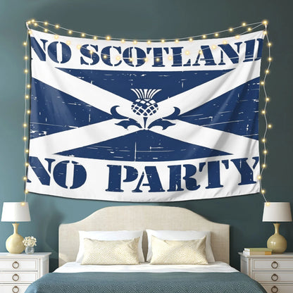 VIKAMA “No Scotland, No Party” Tapestry, Wall Hanging Featuring the Scottish St. Andrew’s Cross and Thistle Motif, Home Decor
