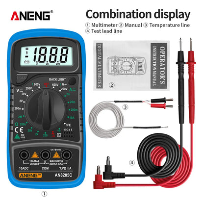 Digital Multimeter Professional ANENG AN8205C AC/DC Voltage Meter DC Current Resistance Diode -40℃~1000℃ LCD Backlight Tester