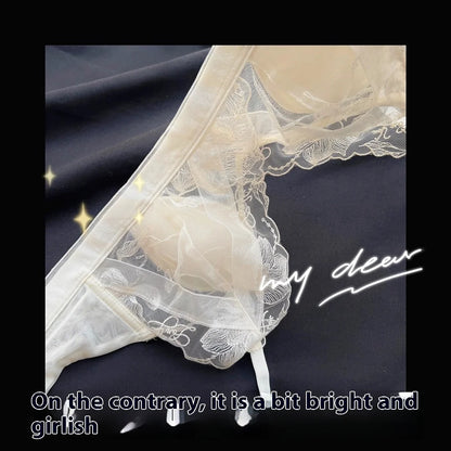 Women's Bra Set French Sexy Sweet Girl Without Steel Ring Color Collision Underwear Thin Section Gathered Lace Triangle Cup Bra