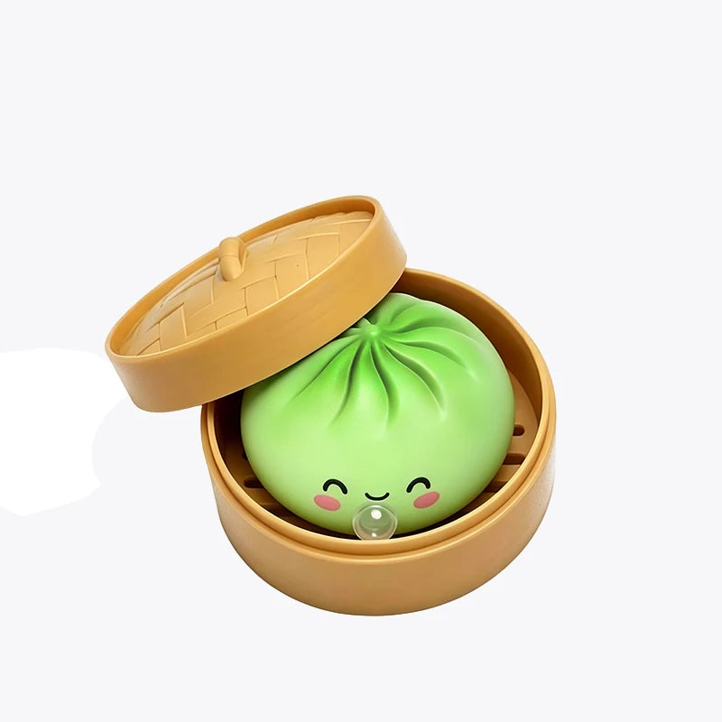 1/4Box Dumpling Squeeze Blow Bubbles Toy Dumpling Squishies Set with Steamer Bubble-Blowing Squishies Stretchy Fidget Sensory