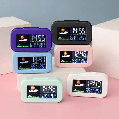 Weather Station Clock with Bright Color LCD Screen for Comprehensive Temperature and Humidity Measurement Best for Study Room