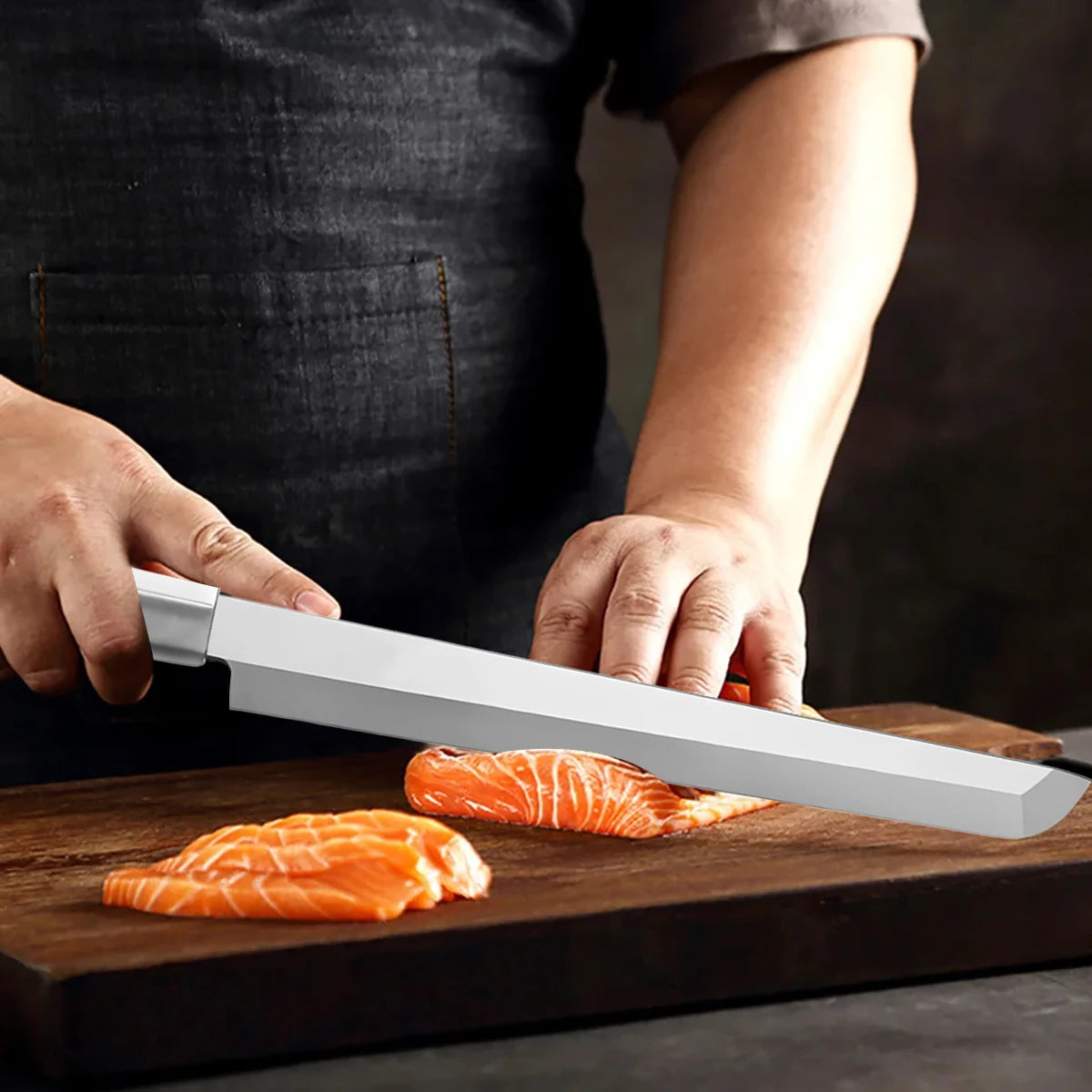 1PC,Japanese Sushi Knife Salmon Sashimi Professional Knife Stainless Steel Slicing Knife Cooking Fishing Cleaver Meat knife
