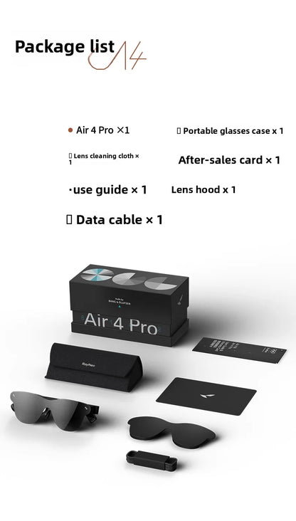 Okulary AR Rayneo Air 4 Pro Smart 3G sterowane głosem, wodoodporność IPX-5, nagrywanie wideo 4K, montowane na głowie, zgodność z protokołem DP